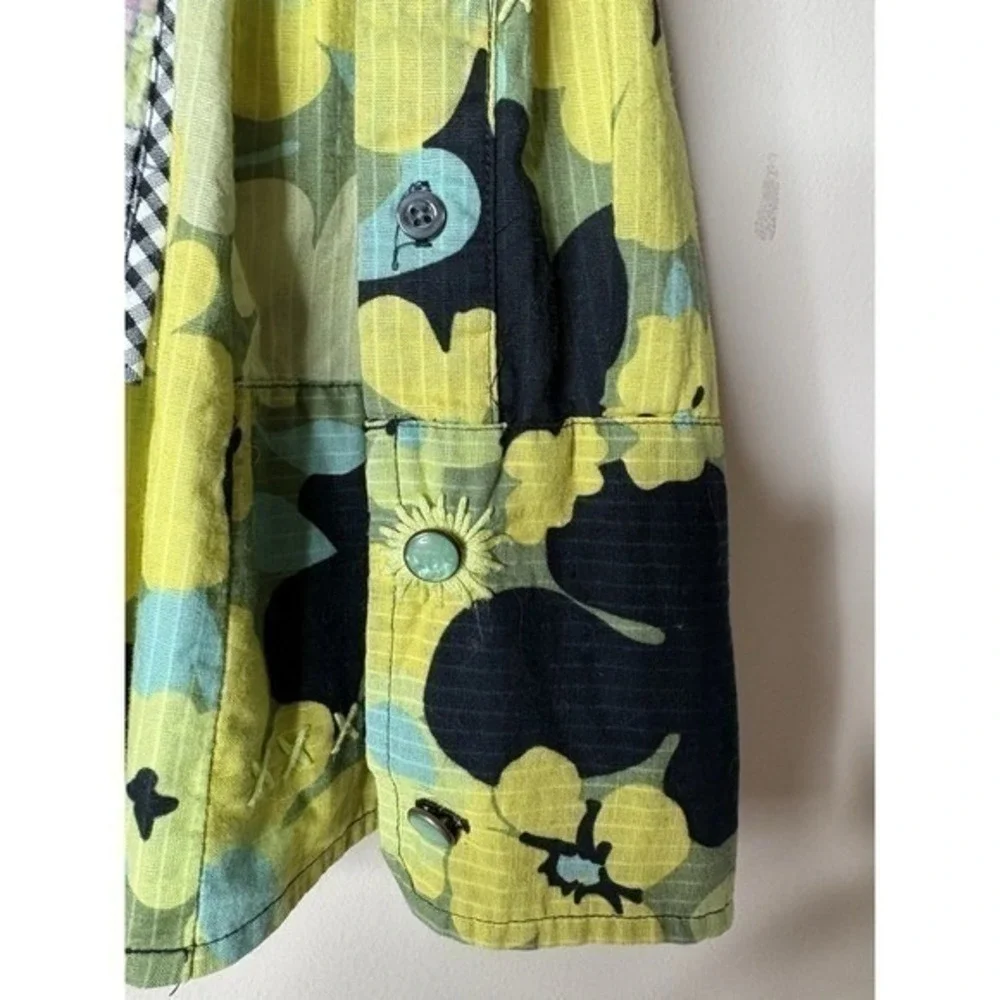 Free People Floral Patchwork Tunic‎ Top Lime Green Navy V-Neck Sleeveless Size 4
